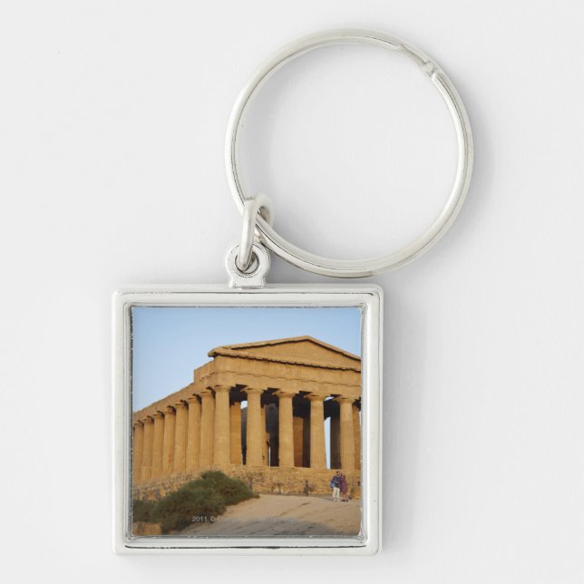 Grekiskt tempel fyrkantig silverfärgad nyckelring (Framsidan)