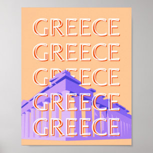 Grekland, Aten Travel Art, Orange Poster