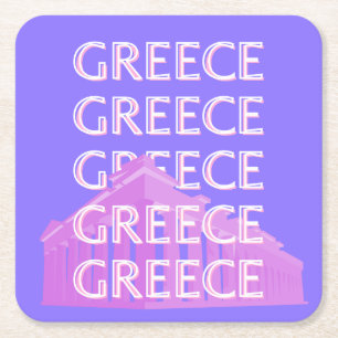 Grekland, Aten Travel Art, Retro Travel Art Underlägg Papper Kvadrat
