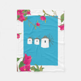 Grekland Bougainvillea Grekiska öarna Windmills Fleecefilt