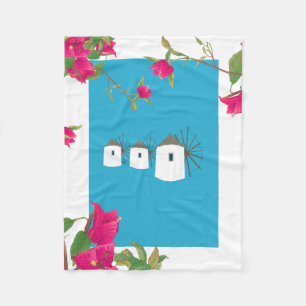 Grekland Bougainvillea Grekiska öarna Windmills Fleecefilt