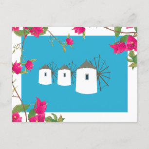 Grekland Bougainvillea Grekiska öarna Windmills Helg Vykort