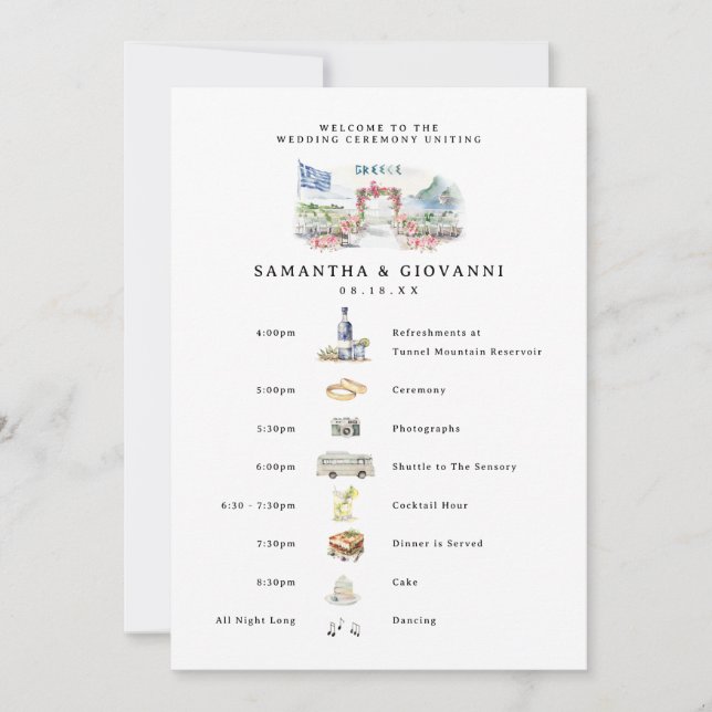 Grekland Bröllop Helg Välkomsthälsning Inbjudningar (Framsida)