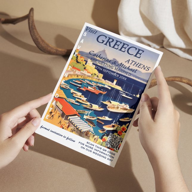 Grekland Bröllop Travel Poster Stil QR-kod Spara Datumet (Skapare uppladdad)