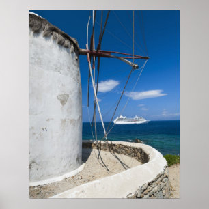 Grekland Cyclades öar, Mykonos, gammal kvarn Poster