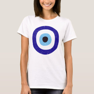Grekland Evil Öga Disted Design Women's White T Shirt