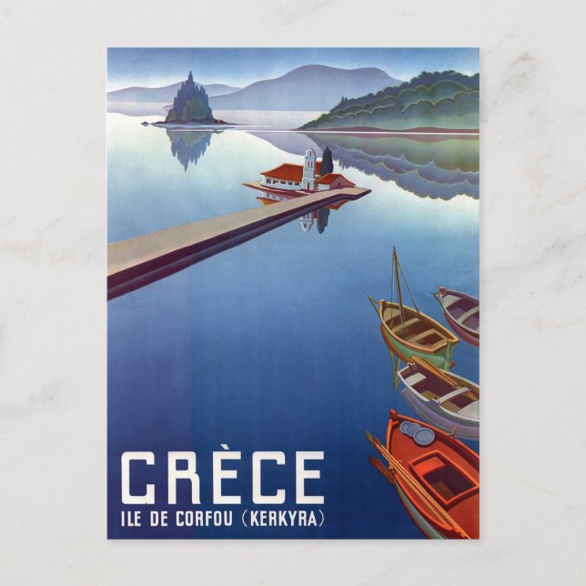 Grekland, fiskebåtar på Kerkyra, ön Korfu Vykort (Framsida)