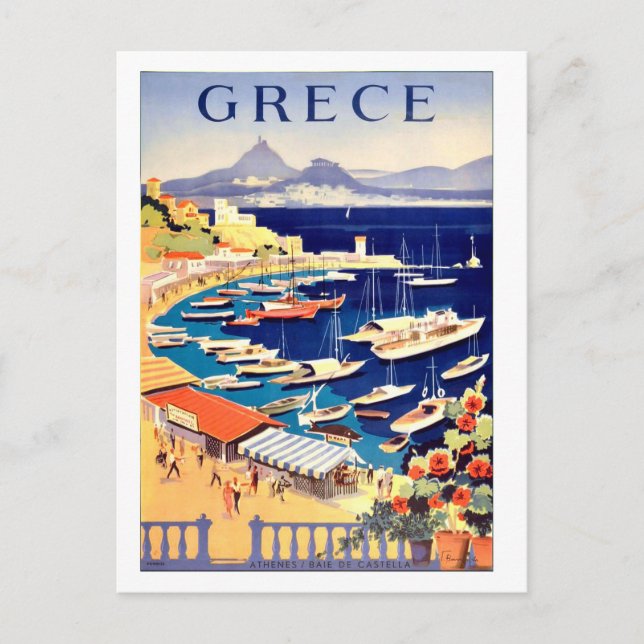 Grekland, fiskefartyg på en liten marin vykort (Framsida)