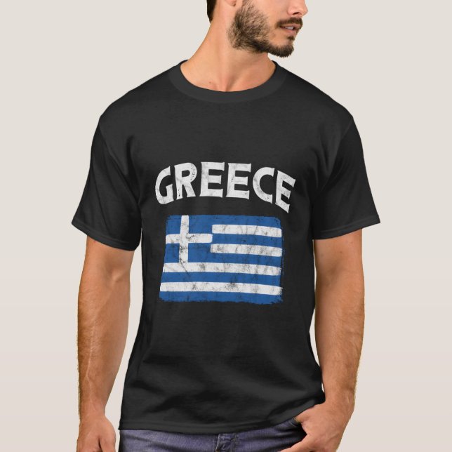 Grekland Flagga Distress Grekiska Flagga T Shirt (Framsida)