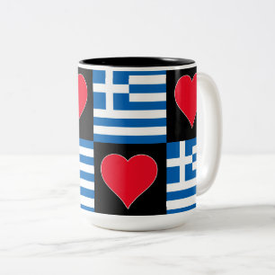 Grekland Flagga Heart Mönster Patriotic Grekiska P Två-Tonad Mugg