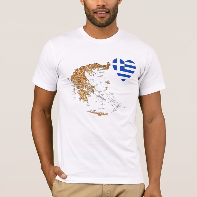 Grekland Flagga Heart och Karta T-Shirt (Framsida)