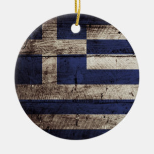 Grekland flagga på gammalt Wood korn Julgransprydnad Keramik