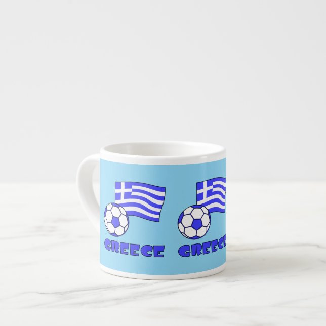 Grekland Grekisk Flagga med Fotboll Blå Bakgrund Espressomugg (Framsida vänster)