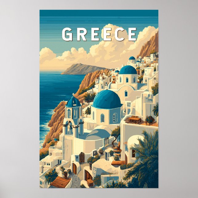 Grekland Illustration Resa Konst Vintage Poster (Framsidan)