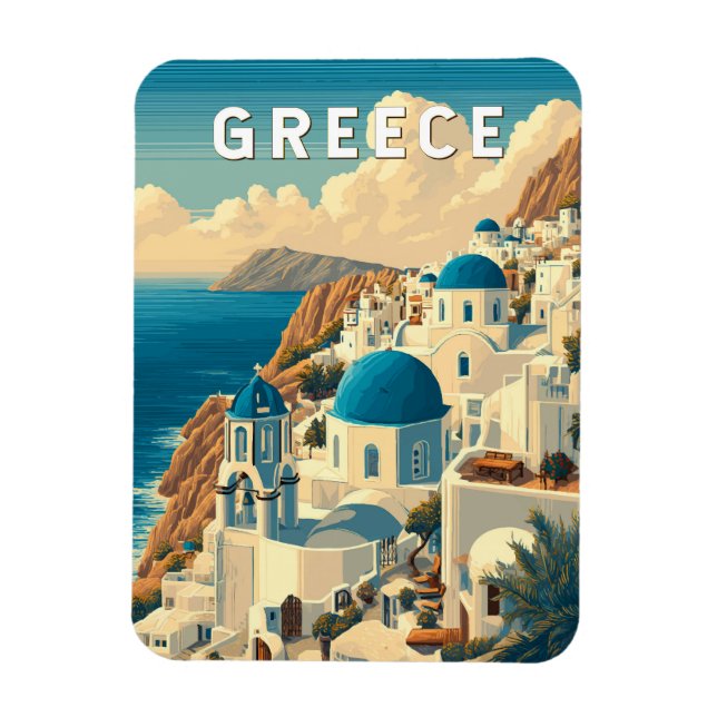 Grekland Illustration Travel Art Vintage Magnet (Vertikal)