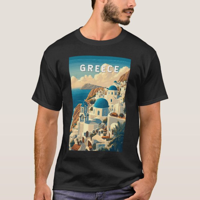 Grekland Illustration Travel Art Vintage T Shirt (Framsida)