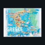 Grekland illustrerade Karta med landmärken för res Vykort<br><div class="desc">Grekland illustrerade Karta med landmärken och högdagrar på resan</div>