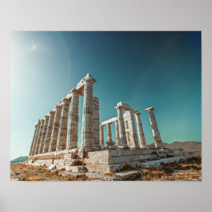 Grekland. Kap Sounion - ruiner av ett gammalt temp Poster