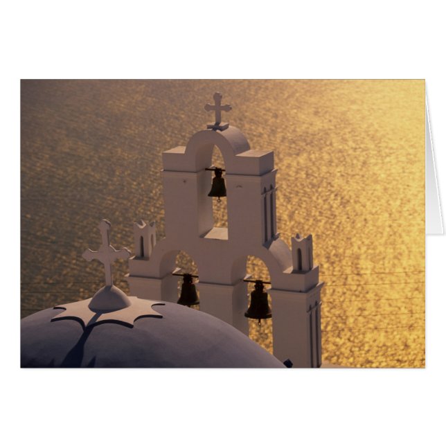 Grekland, Kykladerna, Santorini, Thira, Hälsningskort (Framsidan Horizontal)