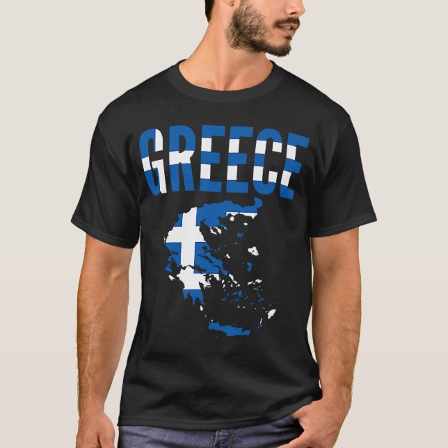 Grekland Land Karta Flagga T Shirt (Framsida)