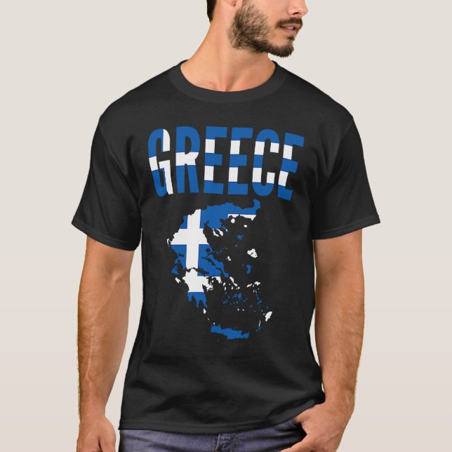 Grekland Land Karta Flagga T Shirt (Framsida)