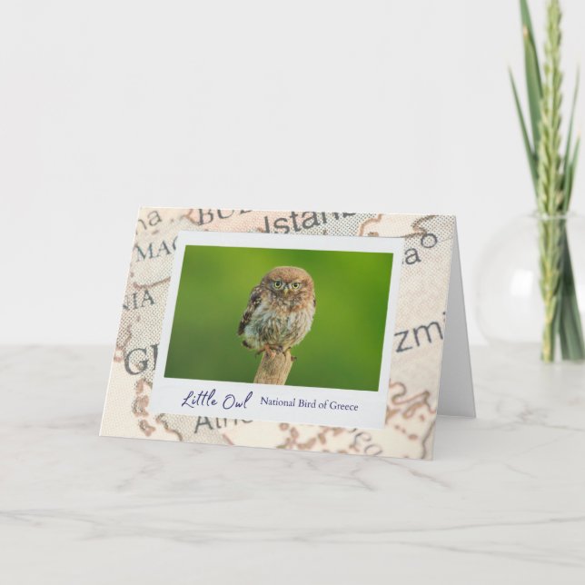 Grekland Lilla brun Uggla Bird Emblem på Karta Kort (Framsida)