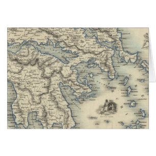 Grekland med det berörda kartor på Korfu och Stamp Hälsningskort