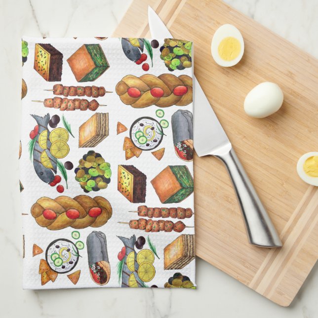 Grekland Mediterranean Mat Skriv ut grekiska Cuisi Kökshandduk (Vikt i Fjärdedel)