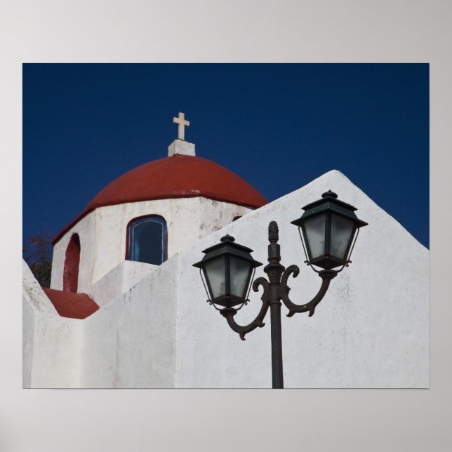 Grekland, Mykonos, Chapel med röd domän och Poster (Framsidan)