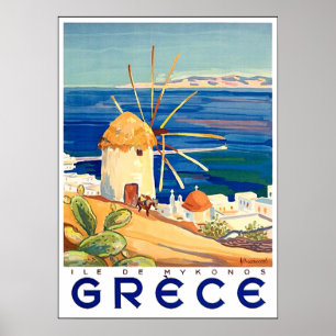Grekland, Mykonos isle, kvarn vid havet Poster
