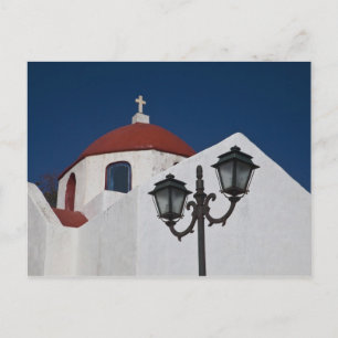 Grekland, Mykonos, Kapell med röd kupol och Vykort