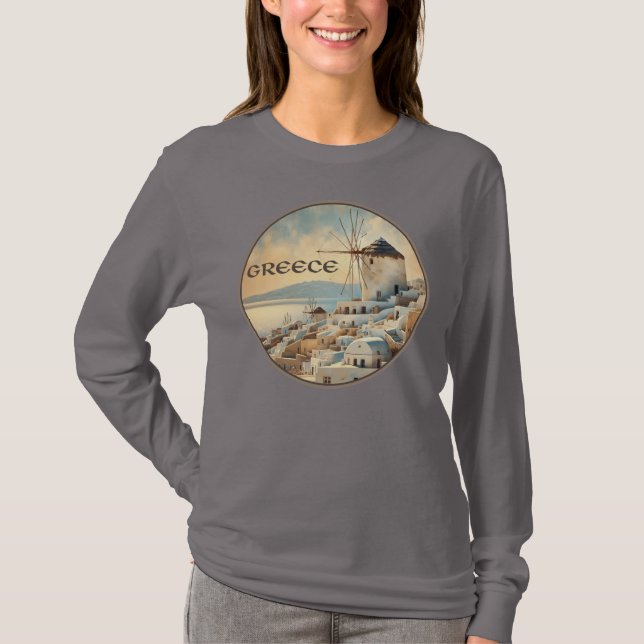 Grekland Mykonos vindkraftverk T Shirt (Framsida)