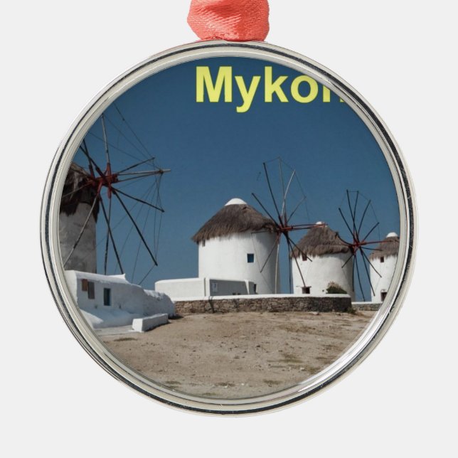 Grekland Mykonos Windmills (Aggel) Julgransprydnad Metall (Framsidan)