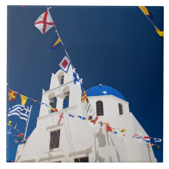 Grekland och den grekiska ön Santorini, staden Oia Kakelplatta (Framsidan)