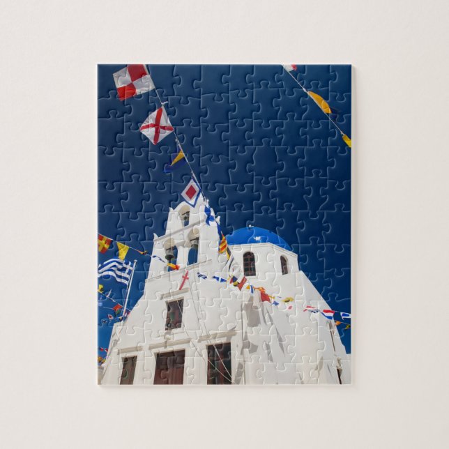 Grekland och den grekiska ön Santorini, staden Oia Pussel (Vertikal)