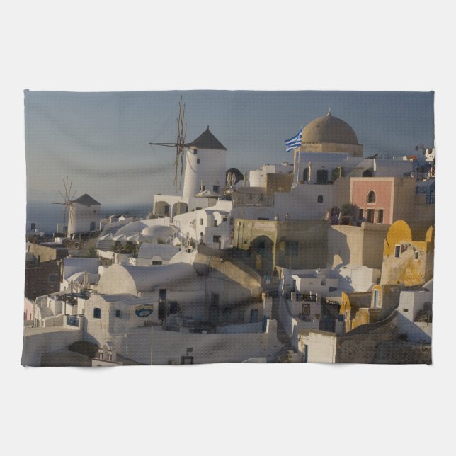 Grekland och den grekiska ön Santorinis stad Oia Kökshandduk (Horisontell)