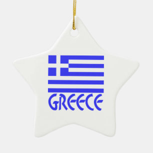 Grekland och grekisk flagga julgransprydnad keramik