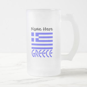 Grekland och grekisk flagga med ditt namn frostat ölglas