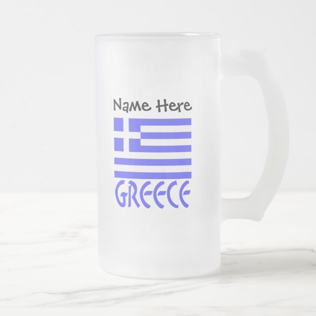 Grekland och grekisk flagga med ditt namn frostat ölglas (Höger)