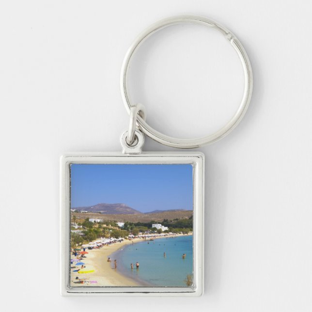 Grekland, Paros Island, Krios Beach från ovan Fyrkantig Silverfärgad Nyckelring (Framsidan)
