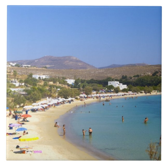 Grekland, Paros ön, Krios Beach från ovan Kakelplatta (Framsidan)