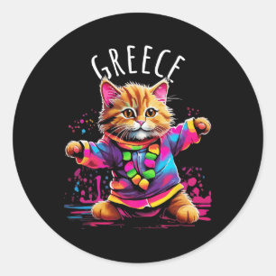 Grekland Quirky Funny Cute Colorful Dancing Cat De Runt Klistermärke