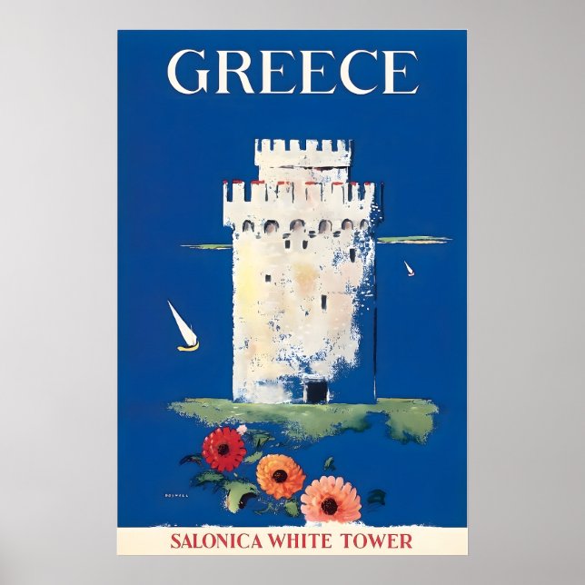 Grekland Resaffisch Grekisk konst Vit torn av Poster (Framsidan)