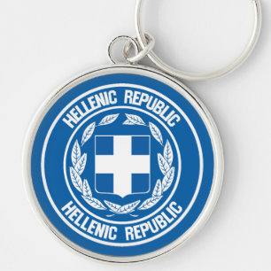 Grekland Round Emblem Rund Silverfärgad Nyckelring