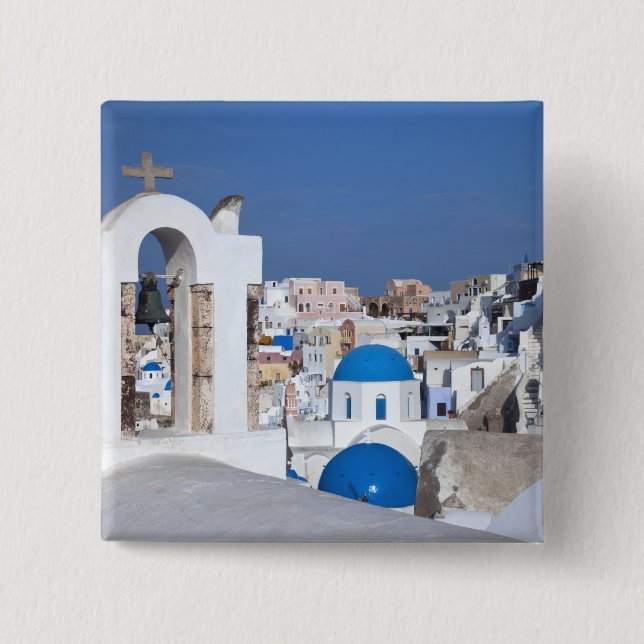 Grekland, Santorini. Kampanil och blå kupoler på 2 Knapp (Framsida)