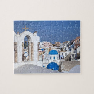 Grekland, Santorini. Kampanil och blå kupoler på 2 Pussel