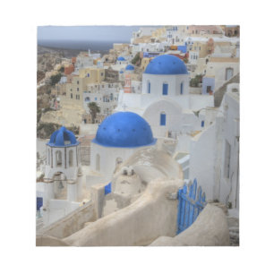 Grekland, Santorini. Kampanil och blå kupoler på 3 Anteckningsblock