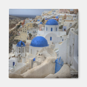 Grekland, Santorini. Kampanil och blå kupoler på 3 Magnet