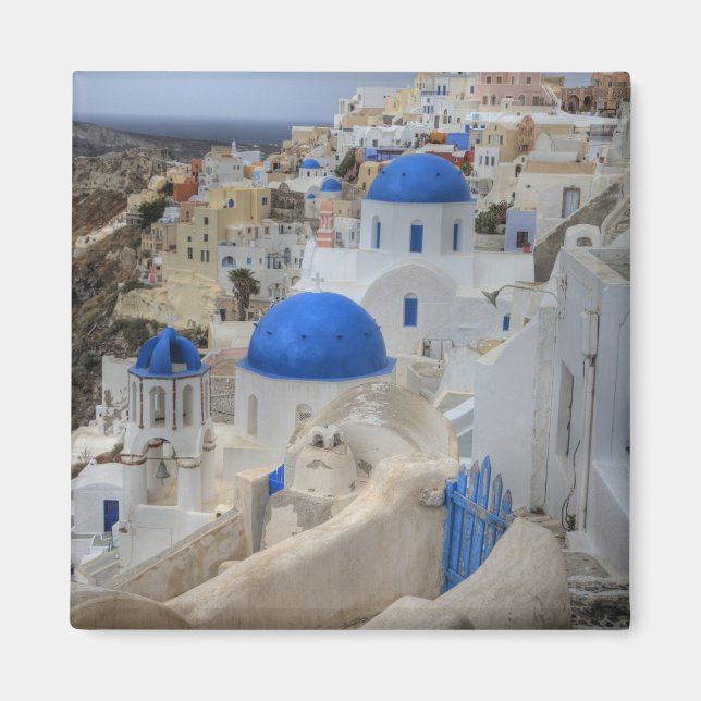Grekland, Santorini. Kampanil och blå kupoler på 3 Magnet (Framsidan)