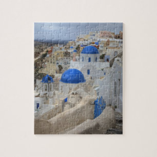 Grekland, Santorini. Kampanil och blå kupoler på 3 Pussel